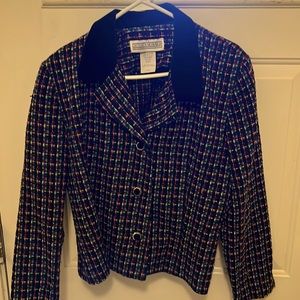 Blazer with black velvet collar . Multi-colored